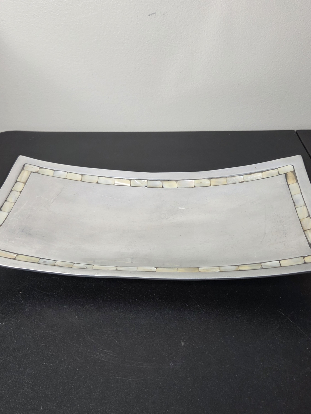 Towle Rectangular Decorative Tray with Mother-of-Pearl Border - Silver Tone